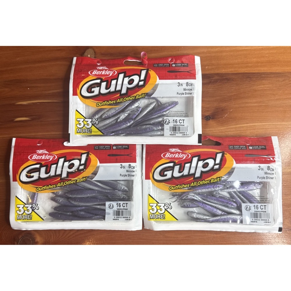 Berkley Gulp 3" Minnow - Purple Shiner (3 Packs) 16 Count 48 Baits NIP